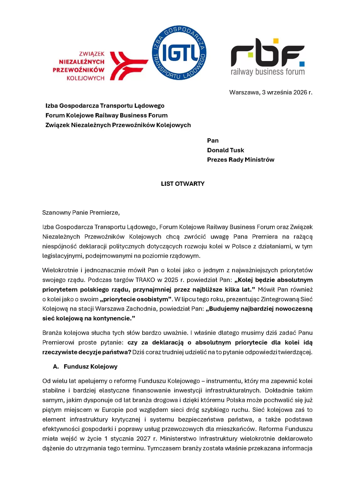 Czas sprawdzić, czy kolej jest rzeczywiście absolutnym priorytetem rządu.